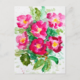 Roze wilde rozen waterverf bloemboeket feestdagenkaart