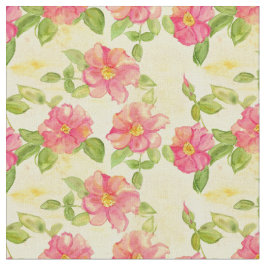 Roze Wilde Rozen Waterverf Bloemen Geel Stof