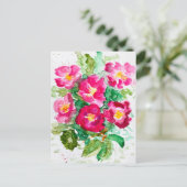 Roze wilde rozen waterverf bloemenboeket feestdagenkaart (Staand voorkant)
