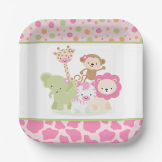Roze Wilde Safari Jungle Dieren Feest Papieren Bor Bordje