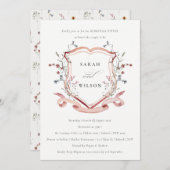 Roze Wilde Waterverf Crest Rehearsal Dinner Kaart (Voorkant / Achterkant)