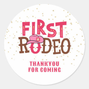 Roze Wilde Westen Cowgirl 1e Verjaardag Bedankt Ronde Sticker