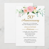 Roze Wildflow Waterverf 50ste Huwelijksverjaardag Kaart (Voorkant / Achterkant)