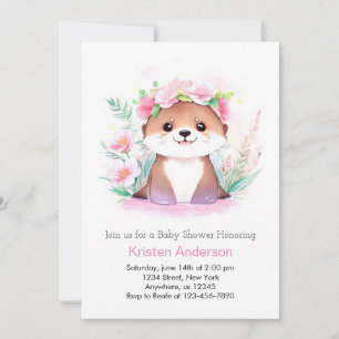 Roze Wildflower Adventure Otter Meisje Baby shower Kaart