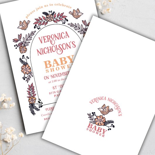 Roze Wildflower Arch Meisje Baby shower Kaart