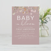Roze Wildflower Baby in Bloom Baby shower Kaart (Staand voorkant)