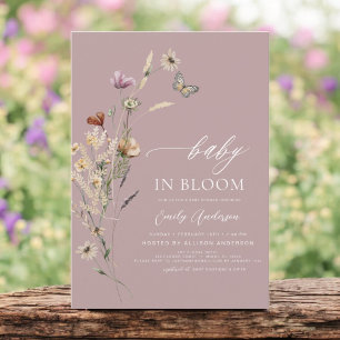 Roze Wildflower Baby in Bloom Baby shower Kaart