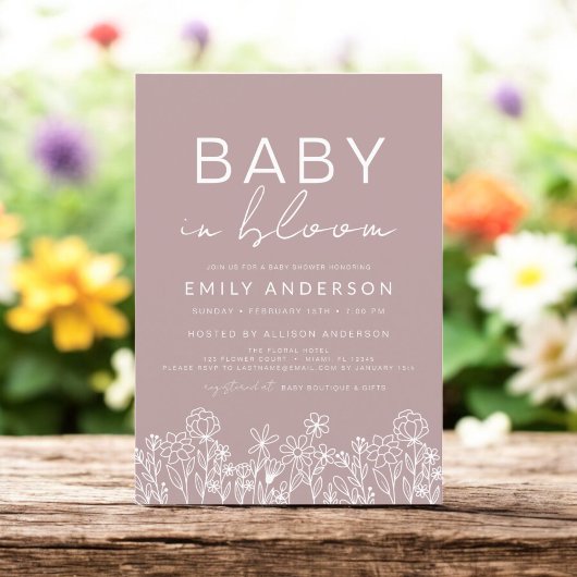 Roze Wildflower Baby in Bloom Baby shower Kaart