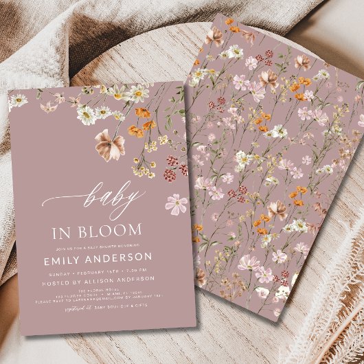 Roze Wildflower Baby in Bloom Baby shower Kaart