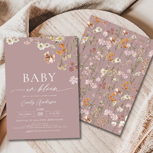 Roze Wildflower Baby in Bloom Baby shower Kaart