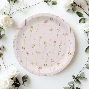 Roze Wildflower Baby in Bloom Baby shower Papieren Bordje