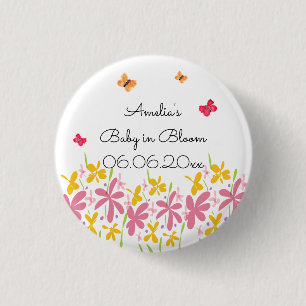Roze Wildflower Baby in Bloom Gepersonaliseerd Ronde Button 3,2 Cm