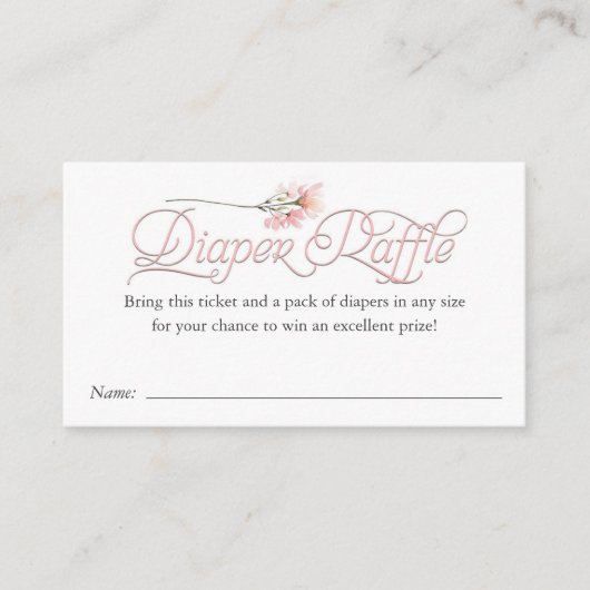 Roze wildflower Baby Meisje Luier loterij ticket Informatiekaartje (Voorkant)