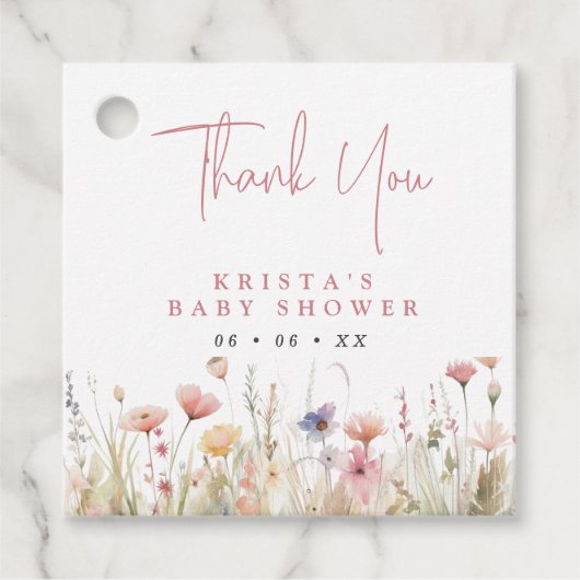 Roze Wildflower Baby shower Dank u Bedankjes Labels (Voorkant)