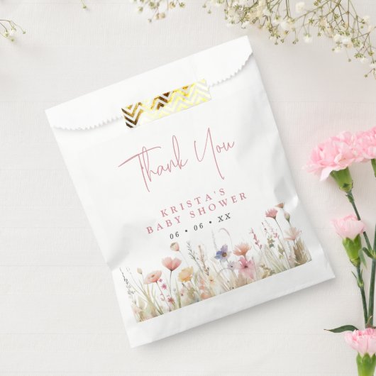 Roze Wildflower Baby shower Dank u Bedankzakje (Gezegeld)