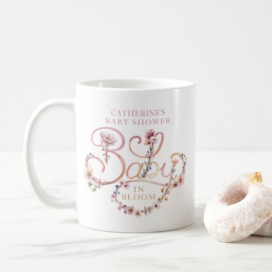 Roze Wildflower Baby shower Mok – Dusty Floral Boh (Met donut)