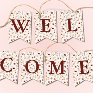 Roze Wildflower Baby shower Welkom Bunting Flag Vlaggetjes