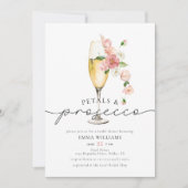 Roze Wildflower bloemblaadjes en Prosecco Vrijgeze Kaart (Voorkant)