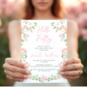 Roze Wildflower Bloemen Boho 50ste verjaardag Kaart