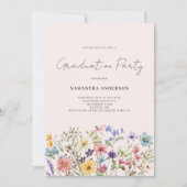 Roze Wildflower Bloemen Graduation Party Kaart (Voorkant)