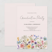Roze Wildflower Bloemen Graduation Party Kaart (Voorkant / Achterkant)