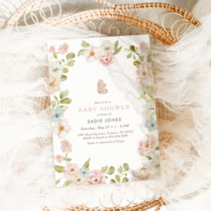 Roze Wildflower Bloemen Meisjes Baby shower Kaart