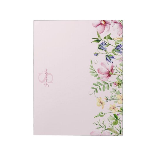 Roze Wildflower Bloemen Monogram Notitieblok (Linkerzijde)