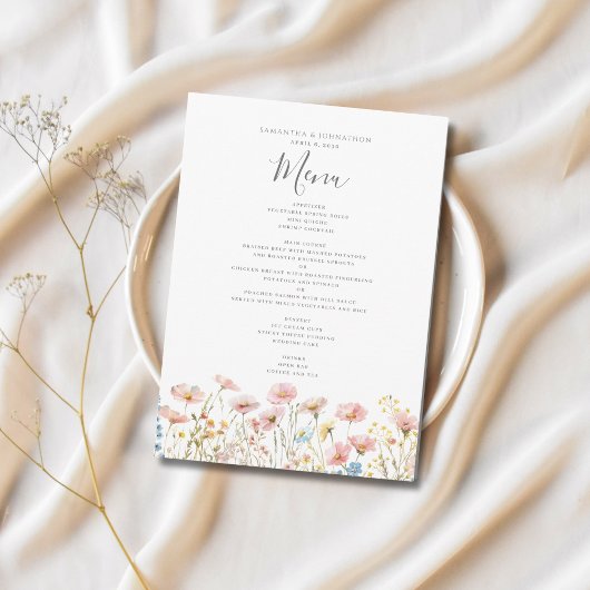 Roze Wildflower Bloemen Waterverf Trouwmenu Menu