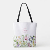 Roze Wildflower Bloemmonogram Tote Bag (Achterkant)