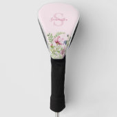 Roze Wildflower Bloemweide Monogram Golfheadcover (Voorkant)