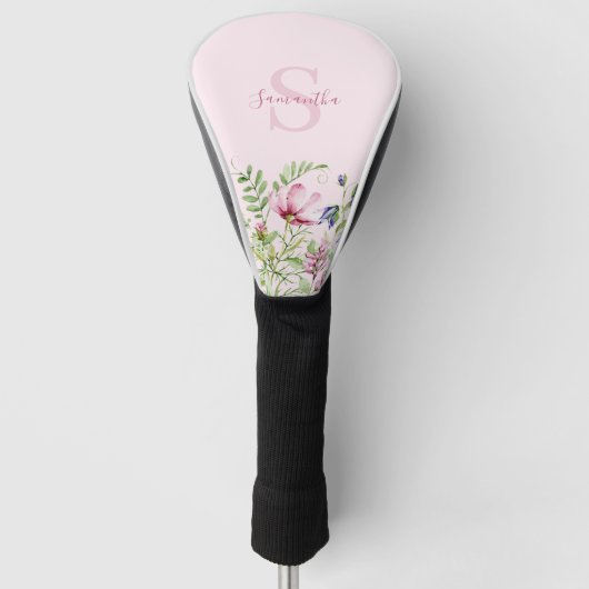 Roze Wildflower Bloemweide Monogram Golfheadcover (Voorkant)