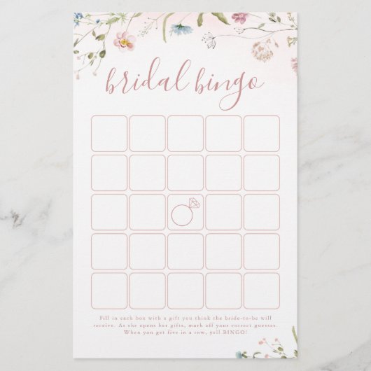 Roze Wildflower Boho vrijgezellenfeest bingo (Voorkant)