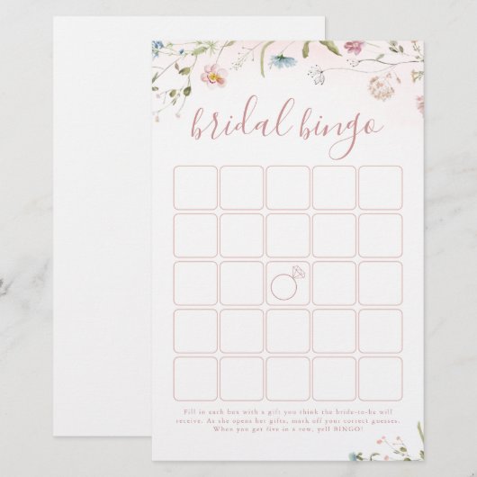 Roze Wildflower Boho vrijgezellenfeest bingo (Voorkant / Achterkant)