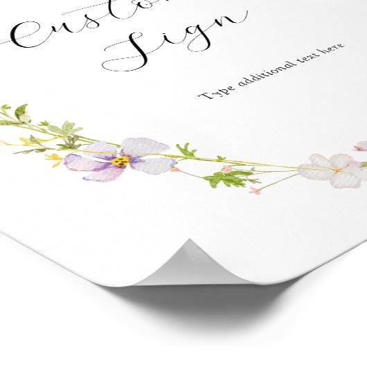 Roze Wildflower Bow aangepaste tekst teken Poster (Hoek)