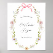 Roze Wildflower Bow aangepaste tekst teken Poster (Voorkant)