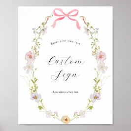 Roze Wildflower Bow aangepaste tekst teken Poster