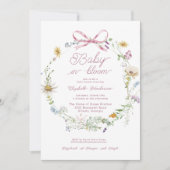 Roze Wildflower Bow Baby in Bloom Baby shower Kaart (Voorkant)