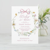 Roze Wildflower Bow Baby in Bloom Baby shower Kaart (Staand voorkant)
