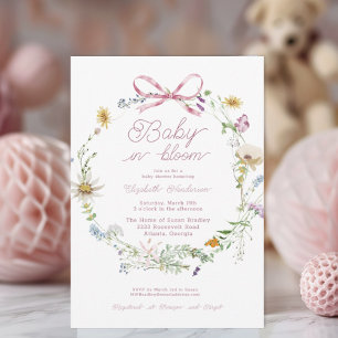Roze Wildflower Bow Baby in Bloom Baby shower Kaart