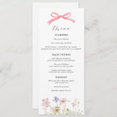 Roze Wildflower Bow Baby shower Menu Kaart (Voorkant / Achterkant)