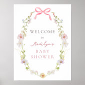 Roze Wildflower Bow Baby shower Welkomstbord Poster (Voorkant)