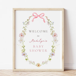 Roze Wildflower Bow Baby shower Welkomstbord Poster
