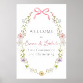 Roze Wildflower Bow Communie Welkomstbord Poster (Voorkant)