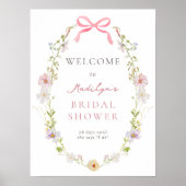 Roze Wildflower Bow Vrijgezellenfeest Welkomstbord Poster (Voorkant)