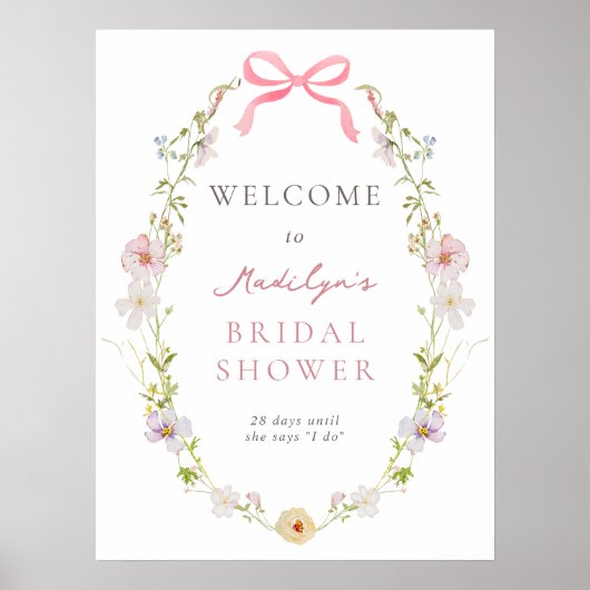 Roze Wildflower Bow Vrijgezellenfeest Welkomstbord Poster (Voorkant)