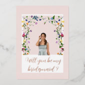 Roze Wildflower Bruidsmeisje Folie Uitnodiging (Voorkant)