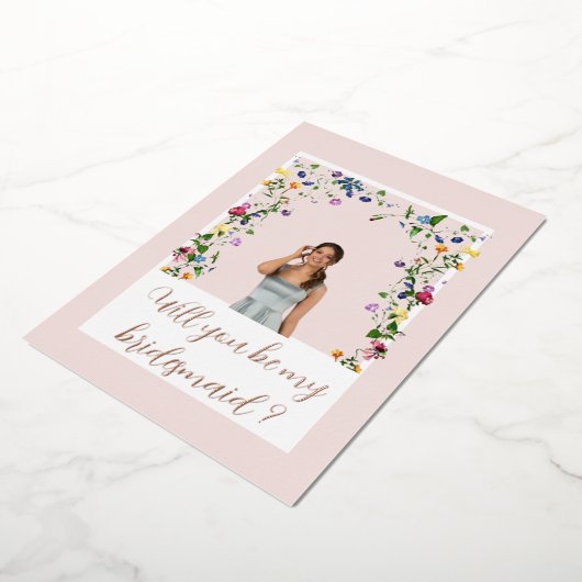 Roze Wildflower Bruidsmeisje Folie Uitnodiging (Gedraaid)
