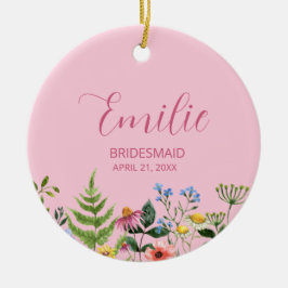 Roze Wildflower Bruidsmeisje Keramisch Ornament