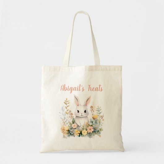 Roze Wildflower Bunny Konijn Gepersonaliseerd Tote Bag (Voorkant)