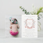 Roze Wildflower Crest Foto eerste Heilige Communie Kaart (Staand voorkant)